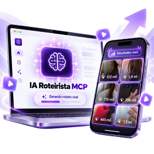 IA Roteirista de MCP gerando um roteiro no computador e mostrando resultados no celular
