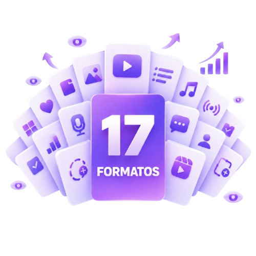 Cartões ilustrados representando os 17 formatos de conteúdo pedagógico